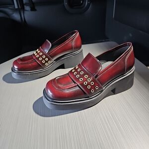 8 By Yoox Shiny Chunky Buckle Burgundy Loafers Women's 38 NWOT Condition‎ $160